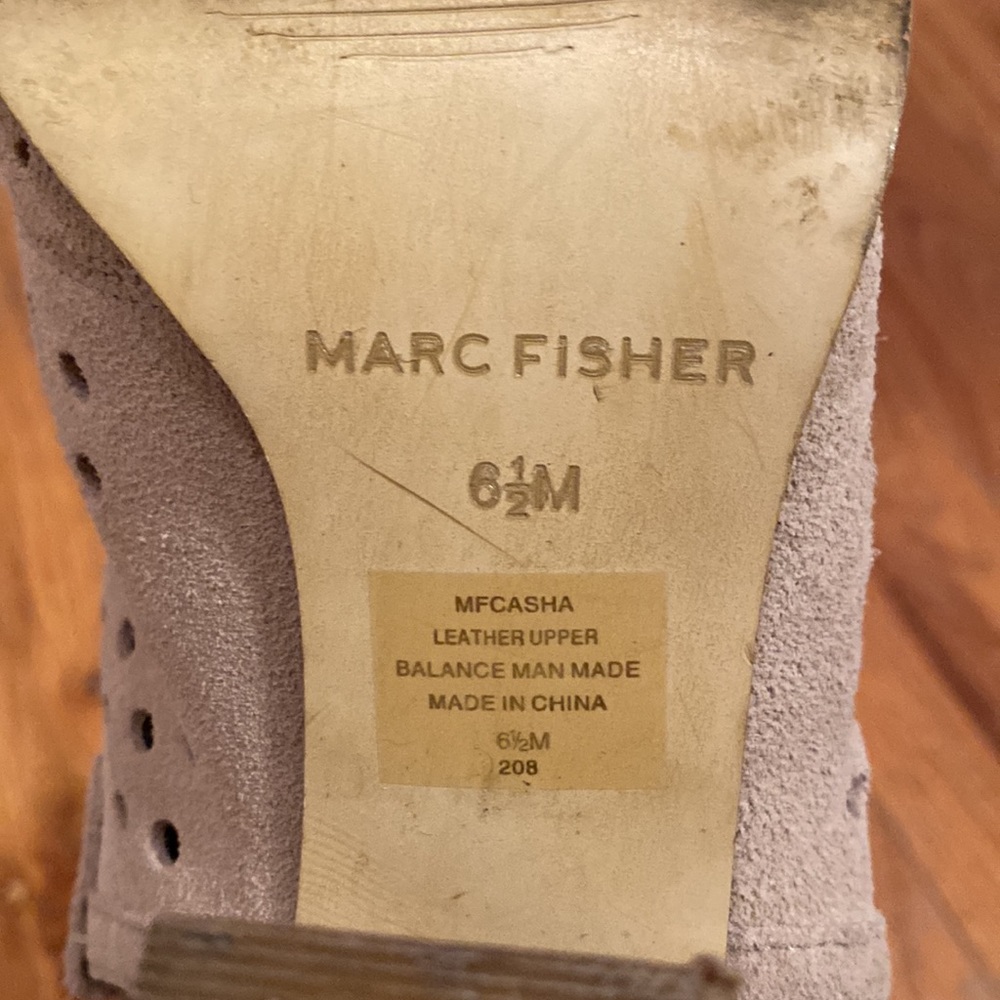 $10 CLEARANCE - Marc Fisher 6.5 Perforated Suede Stacked Heel Open-Toe Booties - Picture 7 of 8